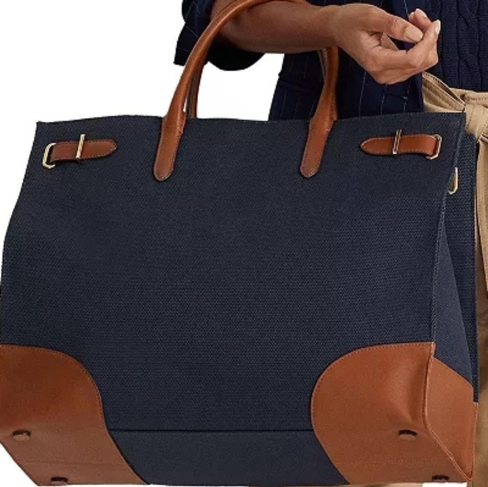 Ralph Lauren Navy Tote with Brown Accents
